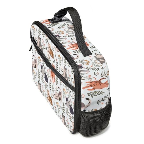 WOBAGMEN Large Lunch Box, Insulated Reusable Lunch Bag with Water Bottle Holder Portable Waterproof Leakproof Lunch Tote Bag Cute Lunch Box(Cream Cat Floral) - color: Cream Cat Floral
