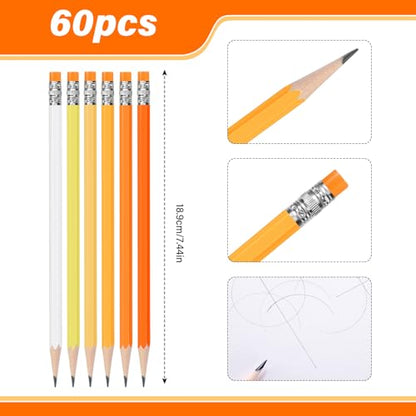 TecUnite 60 Pcs HB Pencils #2 Unsharpened Wood Cased Pencils with Eraser Hexagonal Pencil Cute Graphite No 2 Pen for Adults Gifts Exam School Office Sketching Learning(Orange, Sliver) - color: Orange, Sliver