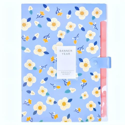 Folder Organizer Expanding File Folder Patternted - Accordion Document Organizer with 6 Pockets and Labels, Waterproof A4/Letter Size for School Office Home (Blue Floral) - style: Blue Floral Pro