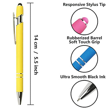 Oddmoal Ballpoint Pen with Stylus Tip, Soft Touch Click Metal Pen, 1.0mm Medium Point, Black Ink, 12 Count(Yellow) - color: Yellow - 12 Pens