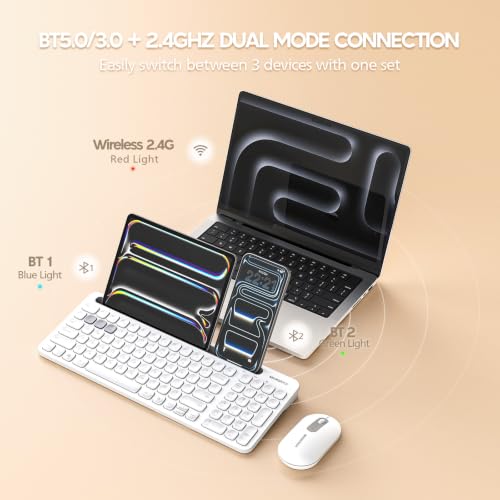 White Wireless Keyboard and Mouse Combo Number Pad with Tablet Holder for Tablet Bluetooth/2.4ghz Silent Compatible with PC Laptop Desktop (White) - color: White
