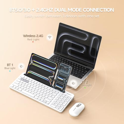 White Wireless Keyboard and Mouse Combo Number Pad with Tablet Holder for Tablet Bluetooth/2.4ghz Silent Compatible with PC Laptop Desktop (White) - color: White