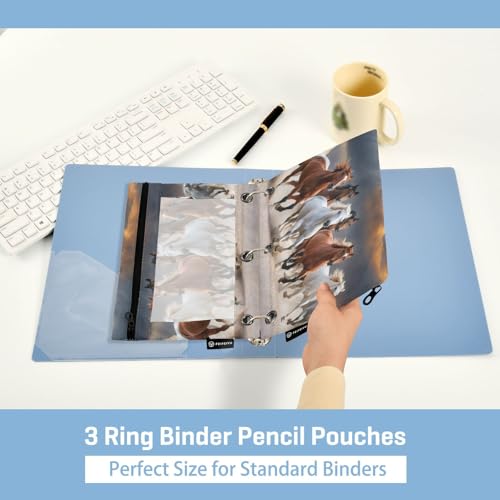 ATTX Horse Pencil Pouch for 3 Ring Binder with Smooth Zipper, Clear Window Pencil Case for Binder, Big Capacity with 3 Reinforced Grommets