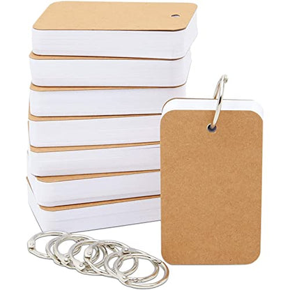 Blank Flash Cards - Notecards with Ring - Portable Mini Flashcards for Studying - Heavy 250 GSM Index Cards - Pack of 8, 400 Count, 2.2 x 3.5 in, White