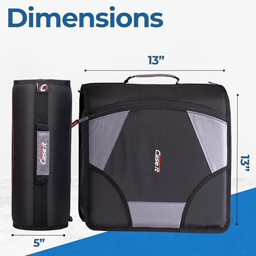 Case-it King Sized Zip Tab School Zipper Binder | 4-Inch D-Rings, 800 Sheet Capacity, 5-Subject Expanding File Folder, Multiple Pockets & Storage Organizer, Shoulder Strap | D-186 Jet Black | 4 Pack