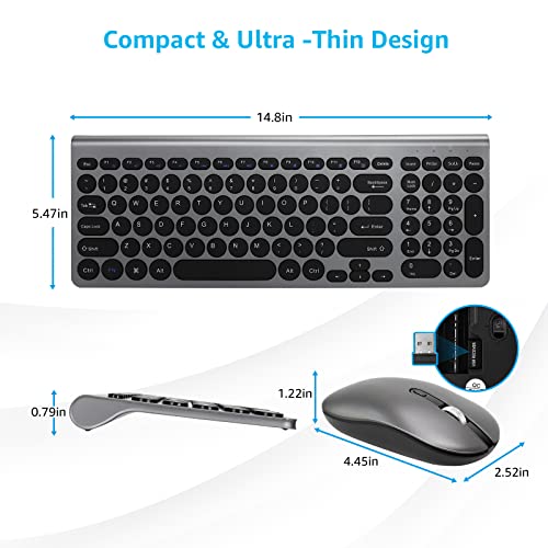 LeadsaiL Wireless Keyboard and Mouse Combo, Wireless USB Mouse and Computer Keyboard Set, Compact and Silent for Windows Laptop, Desktop, PC- Grey - color: Gray