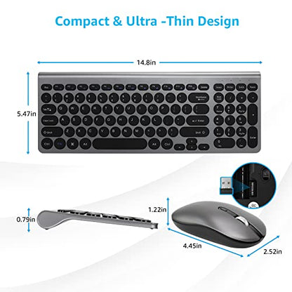 LeadsaiL Wireless Keyboard and Mouse Combo, Wireless USB Mouse and Computer Keyboard Set, Compact and Silent for Windows Laptop, Desktop, PC- Grey - color: Gray