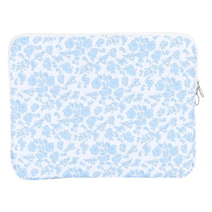13.3 Inch Laptop Sleeve, Cute Flower Printed Puffy Case, Quilted Floral Protective Cover for Mac-Book Air/Pro, Aesthetic Laptop Carrying Bag - color: Blue-Floral