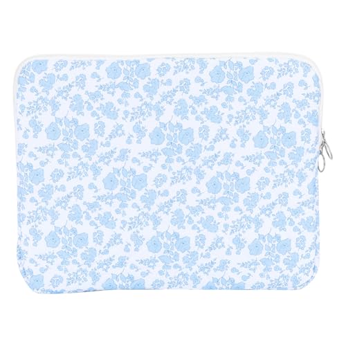 13.3 Inch Laptop Sleeve, Cute Flower Printed Puffy Case, Quilted Floral Protective Cover for Mac-Book Air/Pro, Aesthetic Laptop Carrying Bag - color: Blue-Floral