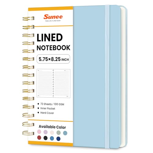 SUNEE Lined Spiral Journal Notebook for Women, 146 Pages College Ruled Hardcover Journaling Notebook for Work, Note Taking and Office School Supplies, A5 - Blue - color: Blue