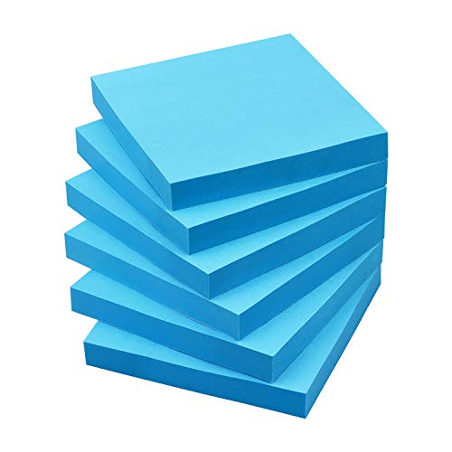 Sticky Notes 3x3 Self-Stick Notes Pads with 6 Bright Colors, Easy to Post for Office, Shool, Home, 6 Pads/Pack, 100 Sheets/Pad (Blue) - color: Blue