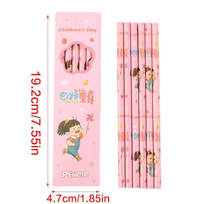 6PCS Wood Pencil Cartoon Pencils Drawing for Class Reward Drawing Sketching School Supplies Ergonomic Hexagonal - color: Creamy Bear