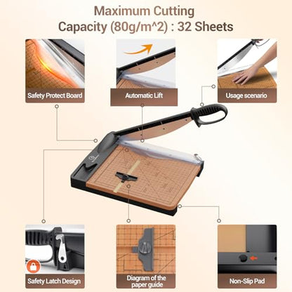 12 Inch Heavy Duty Paper Cutter, Wood Guillotine Paper Cutter & Paper Trimmer, 30 Sheets Capacity Paper Cutting Board for Classroom, Crafting, Cardstock Black - color: Black Gray