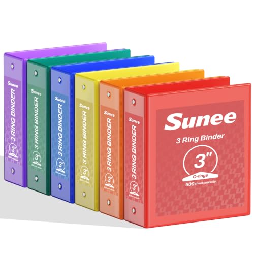 SUNEE 3 Inch Binders 3 Ring 6 Pack, Large 3" Clear View Three Ring Binder PVC-Free (Fit 8.5x11 Inches) for School or Office Supplies, Classic Assortment - color: Classic Assortment, size: 3 Inch