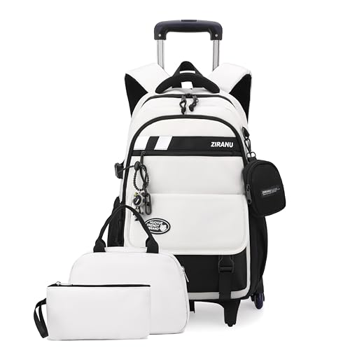 EKUIZAI 3PCS Boys Rolling Backpack for School Kids Wheeled School Bags with Wheels Trolley Roller Backpack for Teen Boys - color: 3pcs White, size: 3 Pieces (6 Wheels)