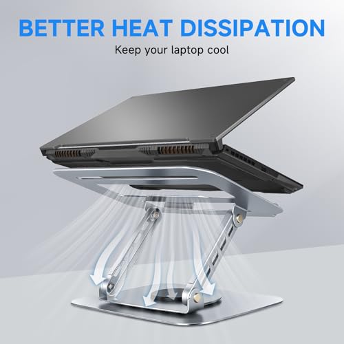 Leeboom Ergonomic Laptop Stand for Desk, 360° Rotating Aluminum Laptop Riser, Adjustable Notebook Holder for MacBook Air/Pro, Dell, HP, Lenovo (10–15.6", Silver) – Not for Gaming Laptops - color: light silver