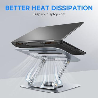Leeboom Ergonomic Laptop Stand for Desk, 360° Rotating Aluminum Laptop Riser, Adjustable Notebook Holder for MacBook Air/Pro, Dell, HP, Lenovo (10–15.6", Silver) – Not for Gaming Laptops - color: light silver