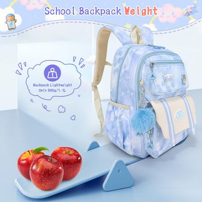 Girls Backpack,Cute Print School Kids Backpack with Insulated Lunch Box Pen Case Set,Kindergarten Elementary School Book Bag for Girls Children Students(3 pieces set -Blue) - color: 3 Pieces Set -Blue