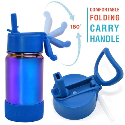 CHILLOUT LIFE 12oz Kids Insulated Stainless Steel Water Bottle with Leak Proof Straw Lid & 144 Stickers - color: Magic Blue, style: 12 oz