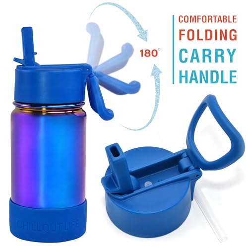 CHILLOUT LIFE 12oz Kids Insulated Stainless Steel Water Bottle with Leak Proof Straw Lid & 144 Stickers - color: Magic Blue, style: 12 oz