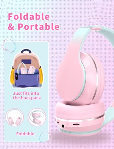 Bluetooth Kids Headphones,Wireless Kids Headphones Over Ear with Microphones,Stereo Sound ,10H Playtime, Foldable&Adjustable Children Headphone,Bluetooth Headset for Adults,School (Pink) - color: Pink