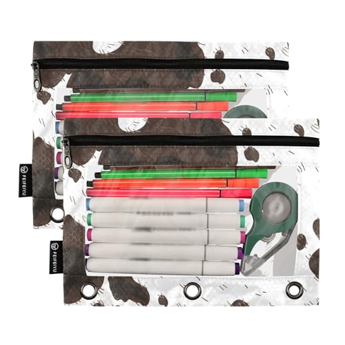 ZAZYXTJ Cow Print Binder Pencil Pouchs 3 Ring with Zipper Clear Window | Office Organizers bag for School Students Teacher Supplies 2 Pack - color: Cow Print