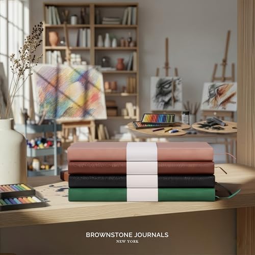 BROWNSTONE JOURNALS A5 Sketch Book Hardcover - 80 Sheets 100 GSM Paper 5"x8", Lay Flat, Vegan Leather Cover, Elastic Band, Back Pocket, Art Drawing Book (Symphony Blue) - color: Symphony Blue, size: A5 (5" x 8")