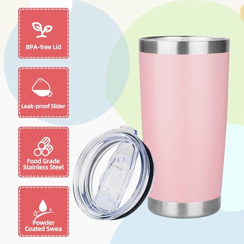 20oz Tumbler with Lid Stainless Steel Insulated Tumblers Travel Coffee Tumbler Bulk Double Wall Vacuum Insulated Water Cup Gifts for Christmas Women Men Her Him Home Office(Pink, 4pack) - color: Pink 4