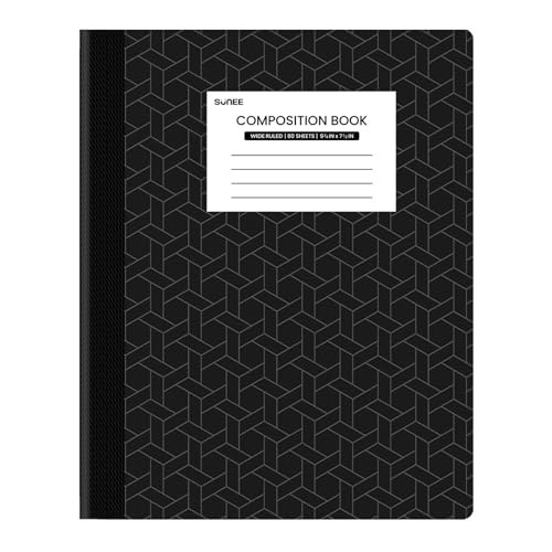 SUNEE Composition Notebook, Wide Ruled Paper, Home School Supplies for College Students & K-12, 9-3/4" x 7-1/2", 80 Sheets/160 Pages, Black - color: Black