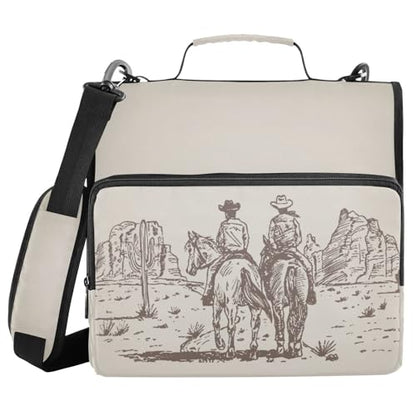 Western Desert Cowboy Binder Bag 3 Ring Zipper with Handle Shoulder Strap - color: Cowboy