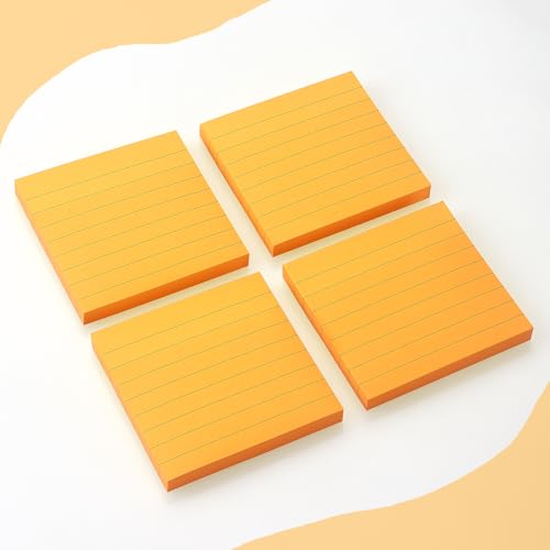 Lined Sticky Notes 3x3 in, Self-Adhesive, 4 Pads, 90 Sheets Each, Orange | Strong Self-Adhesive Backing, Sticks Firmly and Removes Cleanly - color: Orange