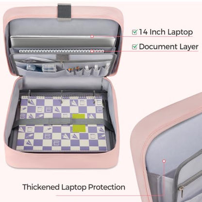 Ytonet Zipper Binder Bag, 2 Inch 3 Ring Binder with Zipper Fit 14 Inch Laptop, 500 Sheets Capacity Zippered Binders with Shoulder Strap & Removable O-Ring Pad for Middle School Student Girls, Pink - color: Pink, size: 2 Inch O-ring