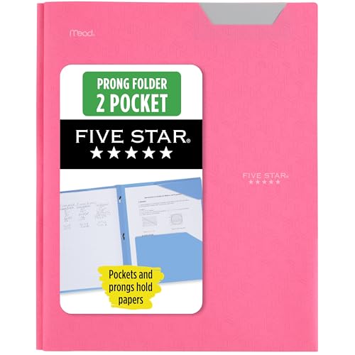 Five Star 2-Pocket Folder, Plastic Folder with Stay-Put Tabs and Prong Fasteners, Holds 8-1/2" x 11" Paper, Prom Pink (340300R) - color: Prom Pink, size: 1 Count (Pack of 1)