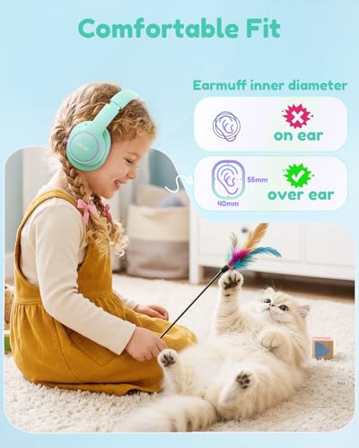 acer Kids Bluetooth Headphones, Over Ear Headphone for Kids with Mic, 75H Playtime, 85dBA Safe Volume, Bluetooth 6.0, USB C Fast Charging, Toddler Headphones for iPad/Tablet/Travel/School-Green Purple | 75H Playtime, Bluetooth 6.0, 3.5mm Jack Aux Cord, 85