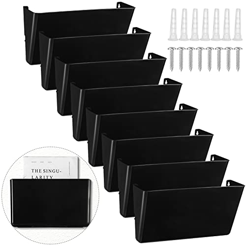 Colarr 8 Pcs Wall File Holder Organizer Plastic Wall Mount Mail Organizer with Screws Single Pocket Hanging Folder Paper Magazine Holder for Walls Office Home Classroom(Black) - color: Black
