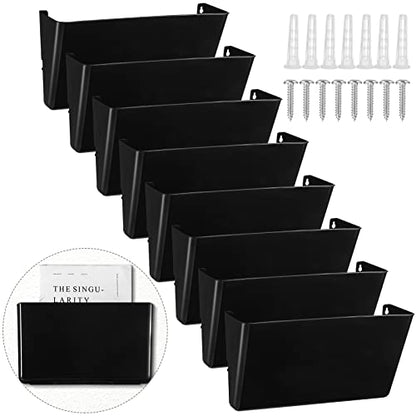 Colarr 8 Pcs Wall File Holder Organizer Plastic Wall Mount Mail Organizer with Screws Single Pocket Hanging Folder Paper Magazine Holder for Walls Office Home Classroom(Black) - color: Black