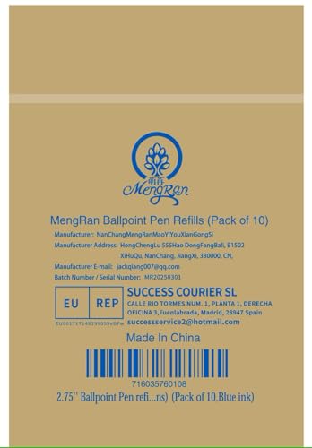 MengRan 2.75'' Mini D1 Ballpoint Ink Pen Refills,Blue Ink,10 Pack | 1mm Medium Tip, Compatible with Swarovski Pen Refills, for Twist Pens - color: Blue Ink,pack of 10
