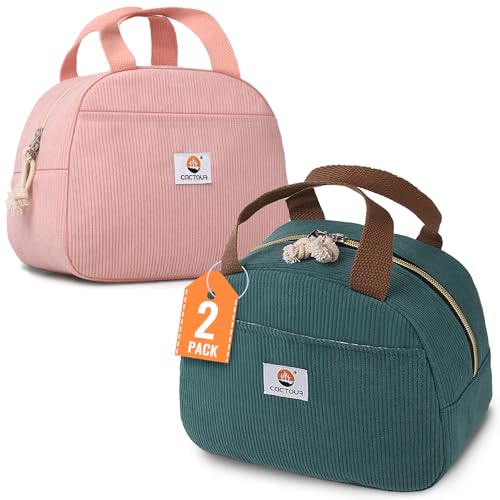 CaCTOUR Lunch Box for Women Girls Teens,Cute Lunch Box Cooler Bag, Portable Insulated Small Lunch Bag Women Reusable Corduroy Lunch Tote for Work/Travel/Picnic/School (Light Pink/Lake Green,Small) - color: E-Light Pink/Lake Green, size: Small