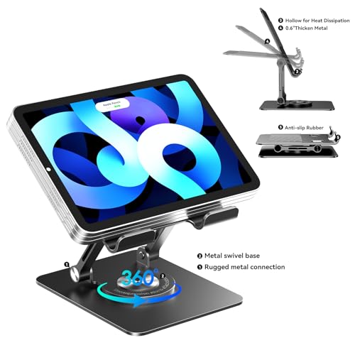 K&ZZ Tablet Stand for Desk, 360° Rotating Adjustable Tablet Holder for 4-13" Tablet Foldable Office Desk Accessories - color: 01-Black