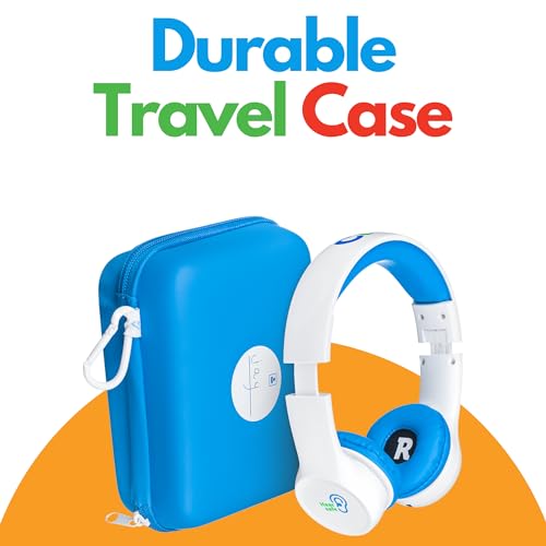 Clevy Kids Headphones Over-Ear 3.5mm Jack Wired - 5ft Tangle-Free Cord with HD Mic, 85dB Volume Limited for iPad/Computer, Foldable Durable Carrying Case