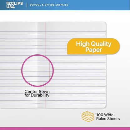 E-CLIPS USA Wide Ruled Composition Notebook Wide Ruled Hardcover Notebooks for School Supplies Notebooks Bulk Hardcover Notebook Pastel 100 Sheets 200 Pages 9.75” x 7.25” (1000 Pack, Wide Ruled) - size: 1000 Pack
