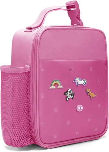 MEXS Lunch Box for Kids, DIY Charm ＆Insulated Lunch Bags for Boys Girls, Toddler Lunch Tote for School Picnic with Water Bottle Holder, Ideal for Ages 3+ (Unicorn/Dinosaur) - color: Rose Red