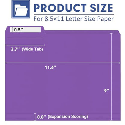 File Folder, PANDRI 120 Pack File Folder, 1/3 Cut Tab, Letter Size, Filing Folder for Office School Business, Purple - color: Purple