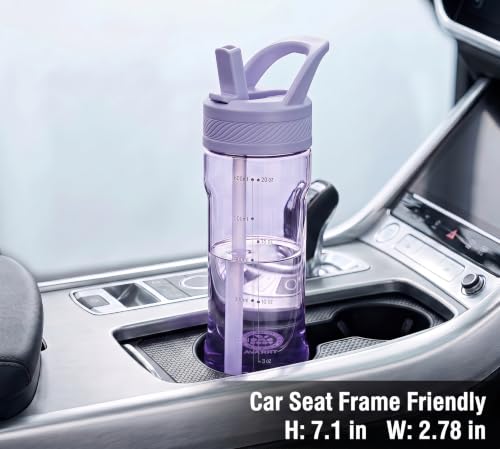 OLDLEY 20oz Kids Water Bottle with Straw, BPA-Free Tritan Water Bottle for School, Leakproof Clear Water Bottle with One Click Open, Measurement Scale, Cup Holder Friendly for Boys Girls,Purple - color: Purple