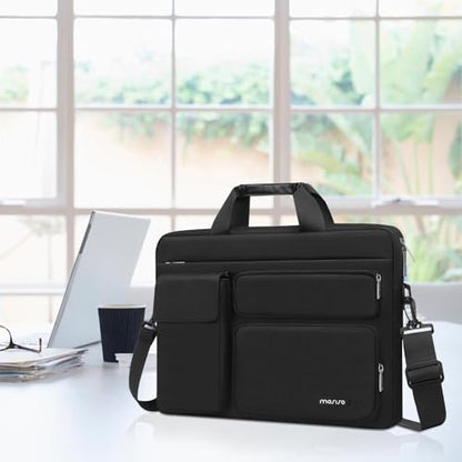 MOSISO Laptop Shoulder Bag 14 inch, 14 inch Computer Bag | Compatible with HP Lenovo Dell ASUS Acer, Dell Latitude with 2 Raised&1 Flapover&1 Horizontal Pocket&Handle&Belt, Black - color: Black, size: 14 inch
