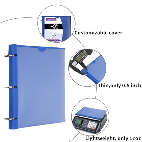 Pivotable Refillable Notebook, 1 Inch 3 Ring Notebook Binder, 50 College Ruled Paper, 5 Subject Notebook with Dividers and Folder Pockets, Tabs- Blue - color: Blue, size: 1 PCS
