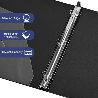 0.5-1-Inch 3-Ring-Binder with Pockets, Basic Binders 1-inch View Round Binders Holds US Letter Size 8.5'' x 11'' - Bundle Packs Perfect for Home, Office, and School (0.5'' - Black -12 Packs) - size: 0.5'' - Black -12 Packs