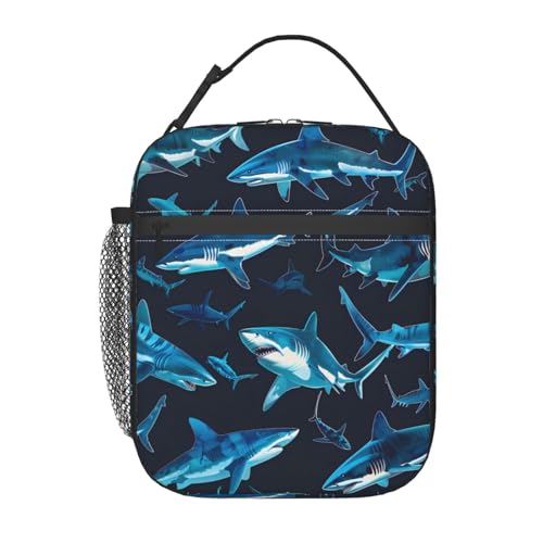 Cute Blue Shark Lunch Box for Kids,Deep Sea Fish Insulated Bag for Student,Marine Life Reusable Thermal Insulation Cooler Tote Bags for School Work Picnic Camping Outdoor Gifts - color: Shark