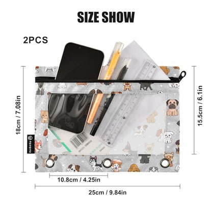 Cute Dog Pencil Pouch for 3 Ring Binder, Binder Pencil Pouches with Clear Window Zipper Pencil Case for Office College Supplies, 2PCS (B0319) - color: B0319