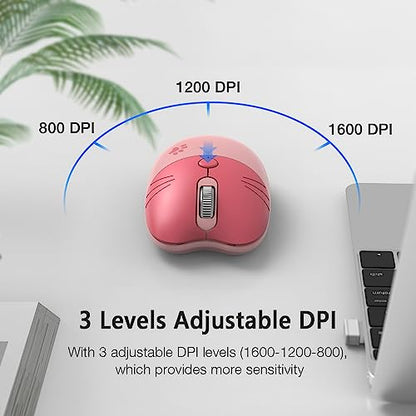 Wireless Compact Silent Mouse with Cute Cat Designs, 2.4GHz Plug and Play Wireless Opatical Mouse with USB Nano Receiver for Laptop/PC/Computer (Pink Cat) - color: Pink